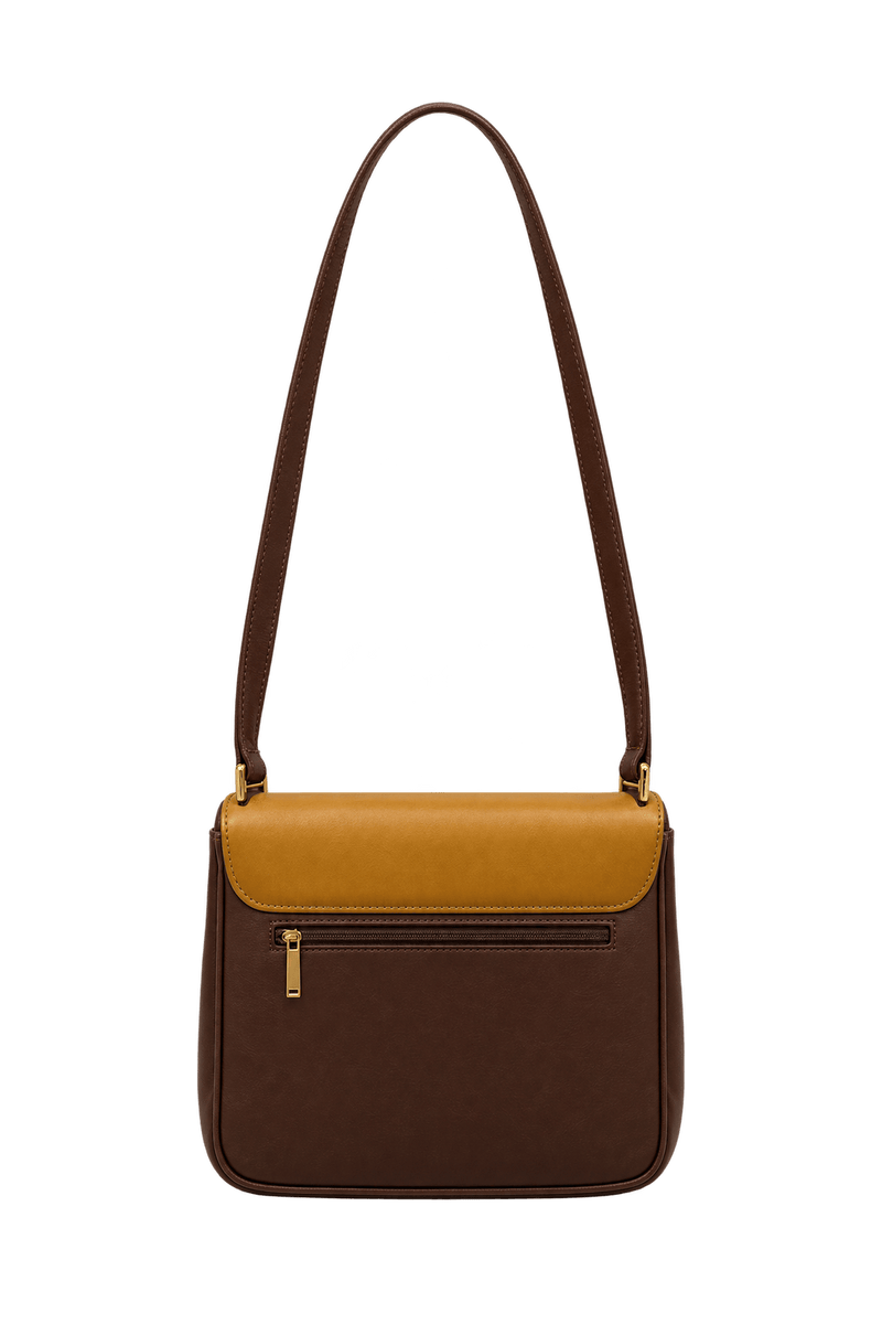 1990s Dark Chocolate Brown Leather Shoulder Bag - Back View