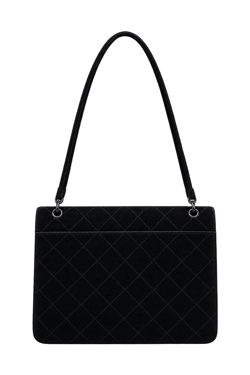 1990s Black Suede-Like Shoulder Bag - Back View