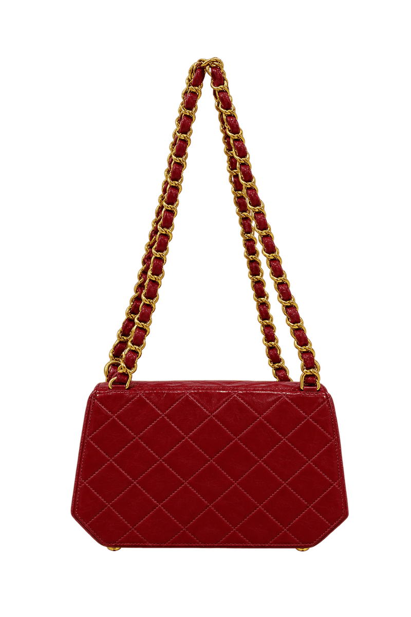 1990s Deep Burgundy Red Leather Shoulder Bag - Back View