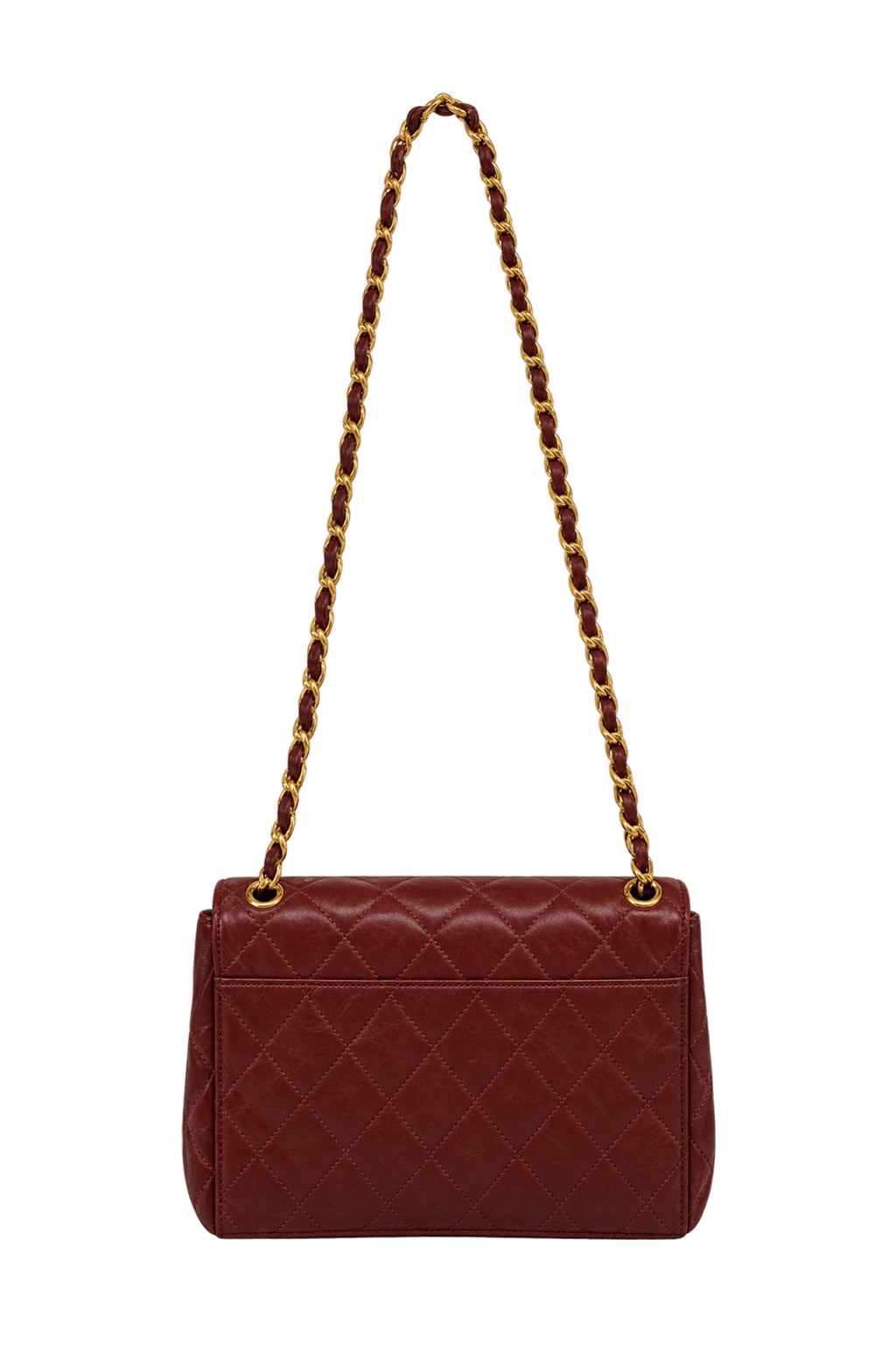 1990s Deep Burgundy Leather Shoulder Bag - Back View