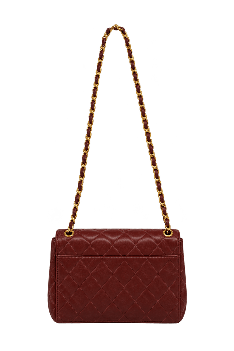 1990s Deep Burgundy Leather Shoulder Bag - Back View