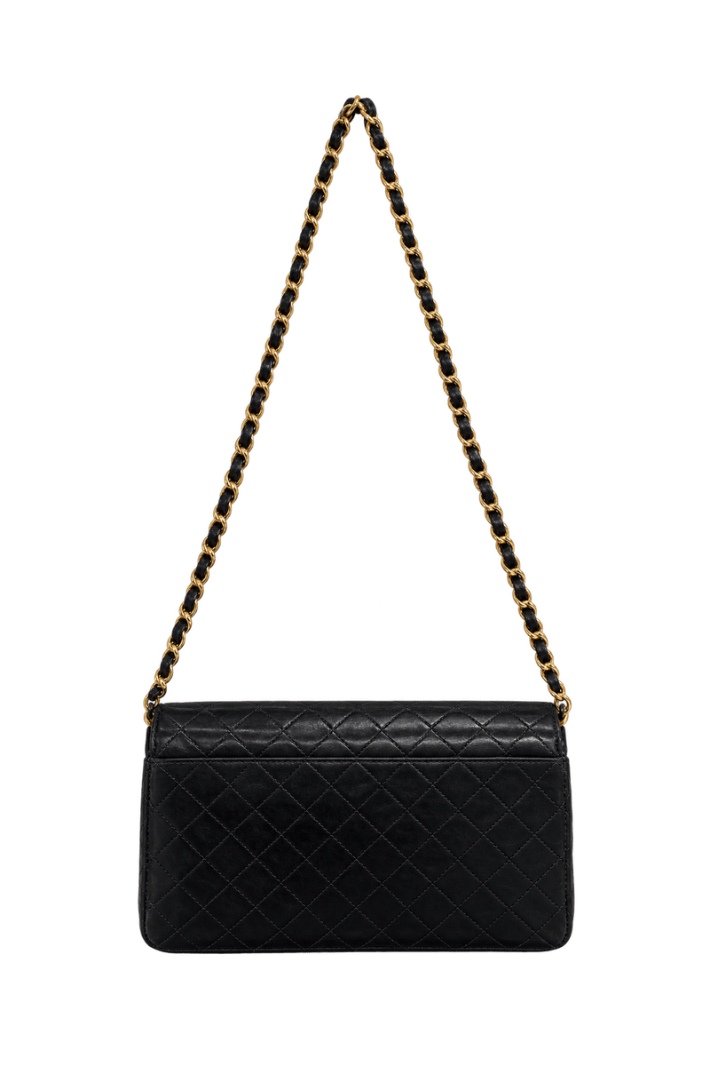 1990s Black Leather Shoulder Bag - Back View