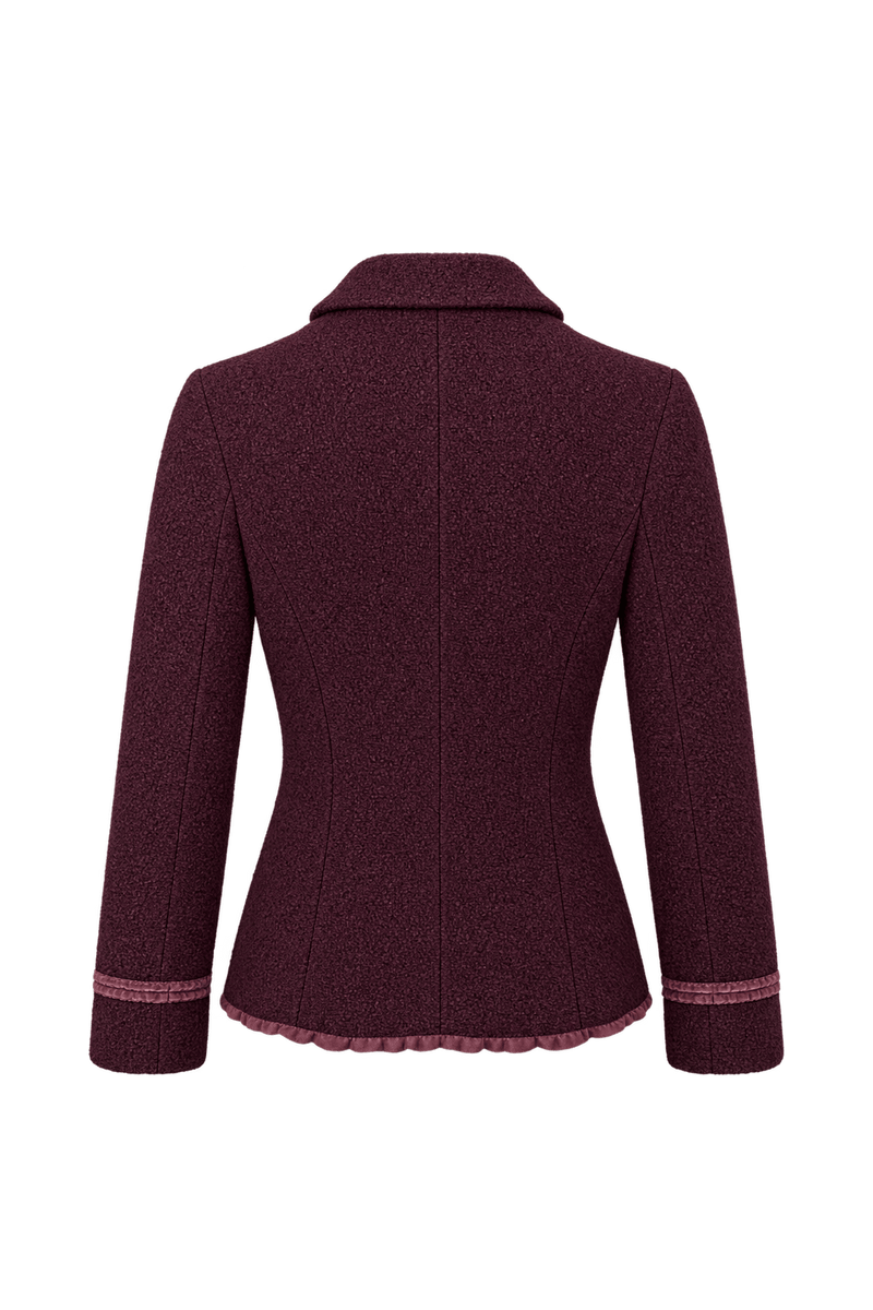 1990s Deep Burgundy Woven Fabric Jacket - Back View