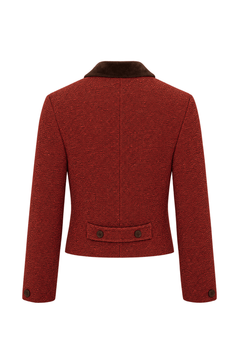 1980s Rust Red Woven Fabric Jacket - Back View
