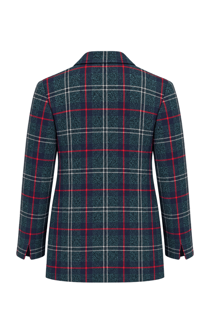 1980s Dark Teal Green Wool-Blend Blazer - Back View