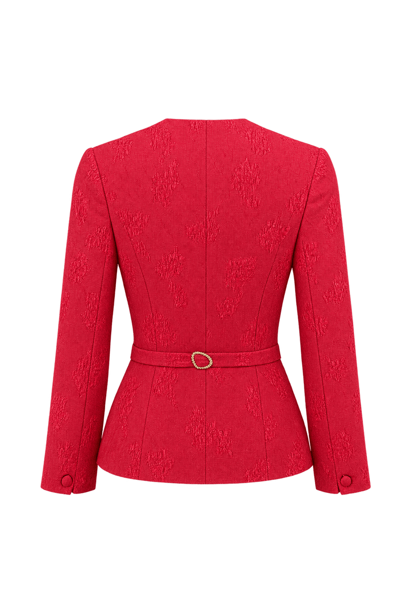1980s Vivid Raspberry Red Woven Fabric Jacket - Back View