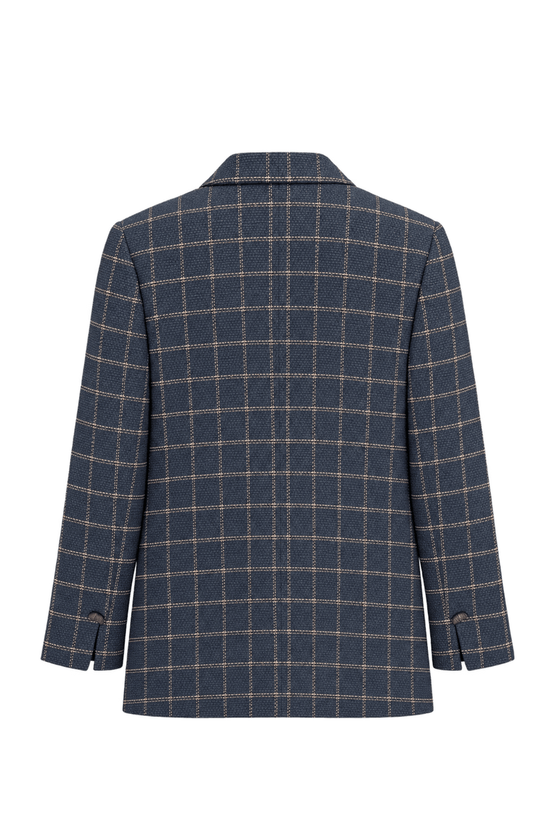 1980s Dark Navy Blue Tweed Blazer - Back View