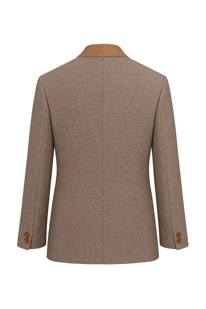 1980s Taupe Brown Woven Fabric Blazer - Back View