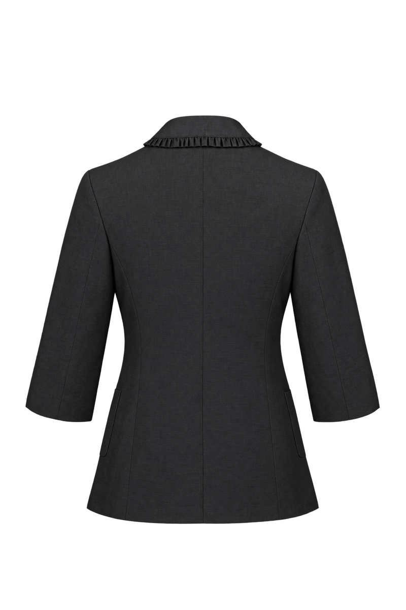 1990s Black Woven Fabric Blazer - Back View
