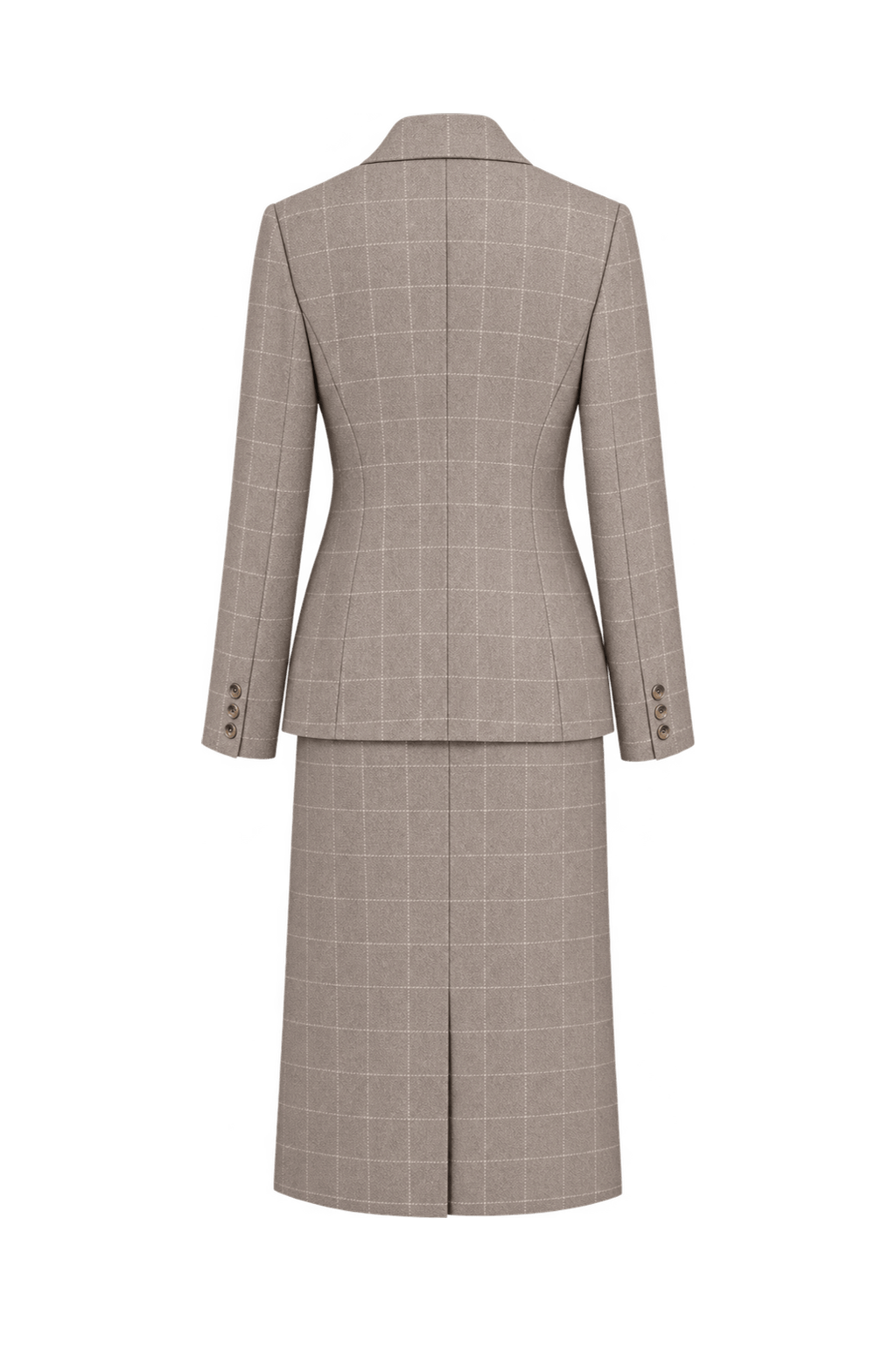 1980s Warm Taupe Wool-Like Skirt Suit - Back View