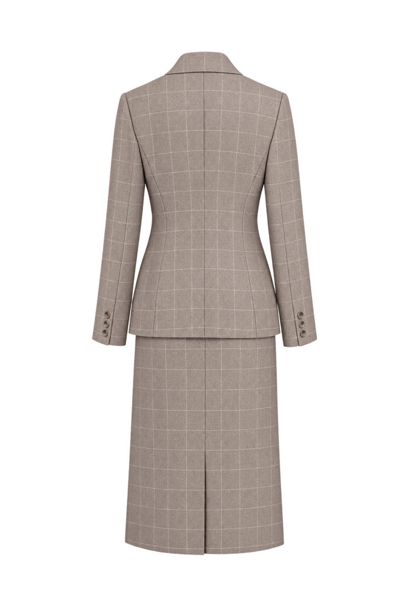 1980s Warm Taupe Wool-Like Skirt Suit - Back View