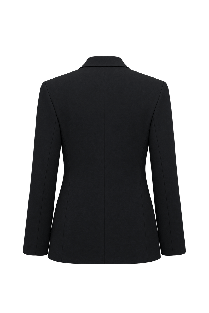 1980s Black Woven Suiting Blazer - Back View
