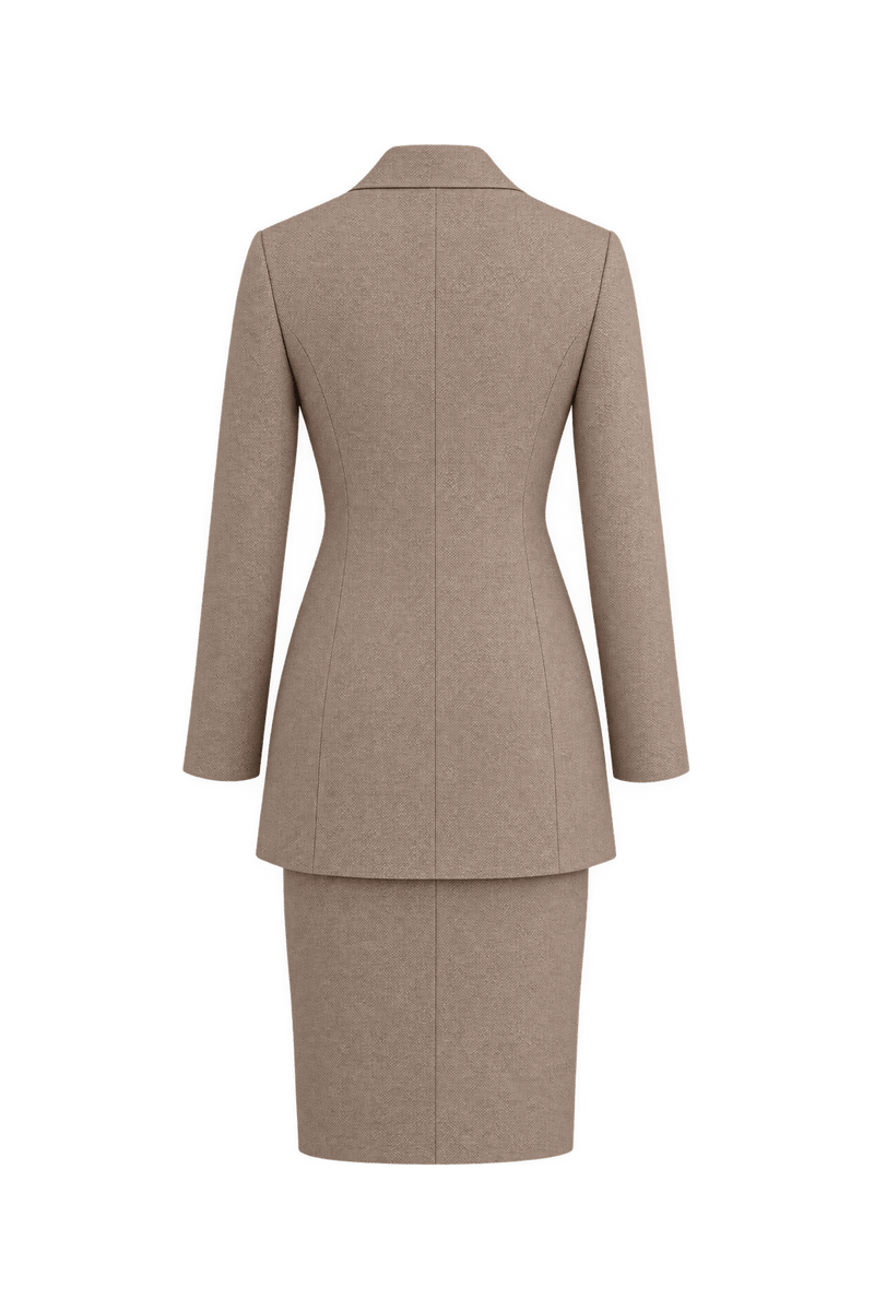 1990s Warm Beige Woven Skirt Suit - Back View