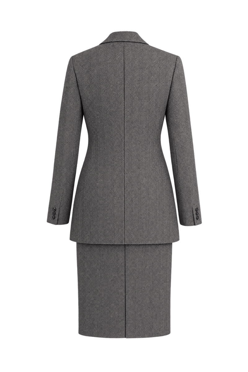 1980s Charcoal Grey Woven Skirt Suit - Back View