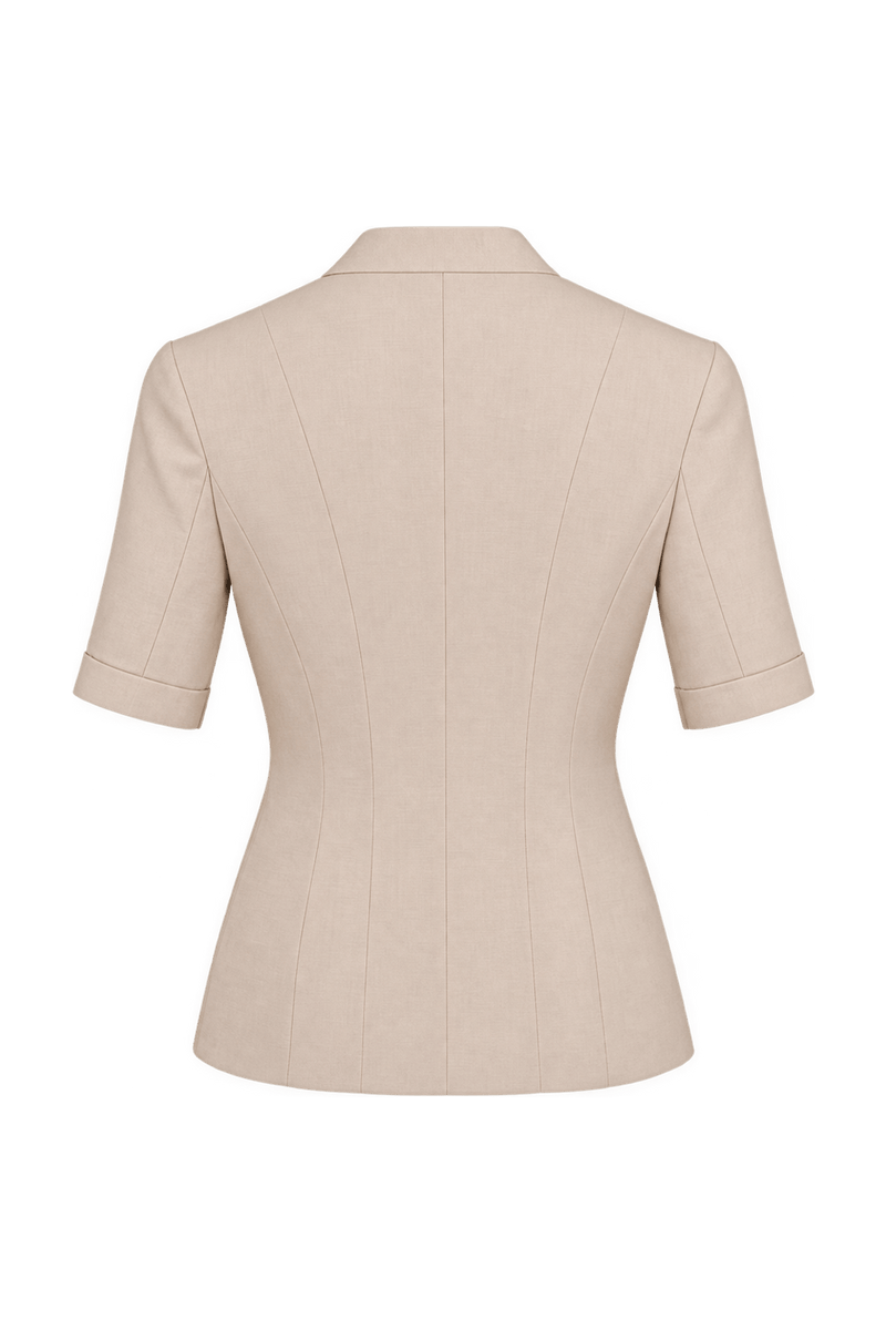 1990s Pale Blush Cream Woven Suiting Jacket - Back View