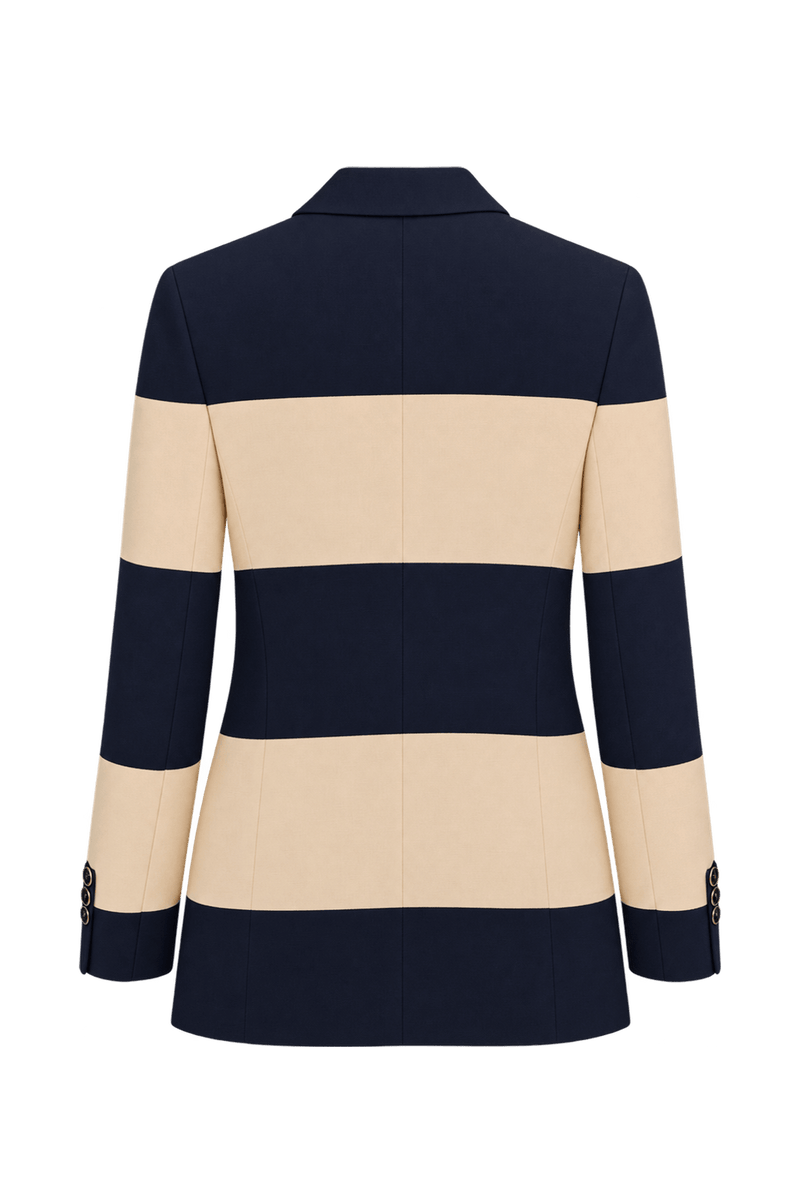 1980s Dark Navy Blue Woven Blazer - Back View