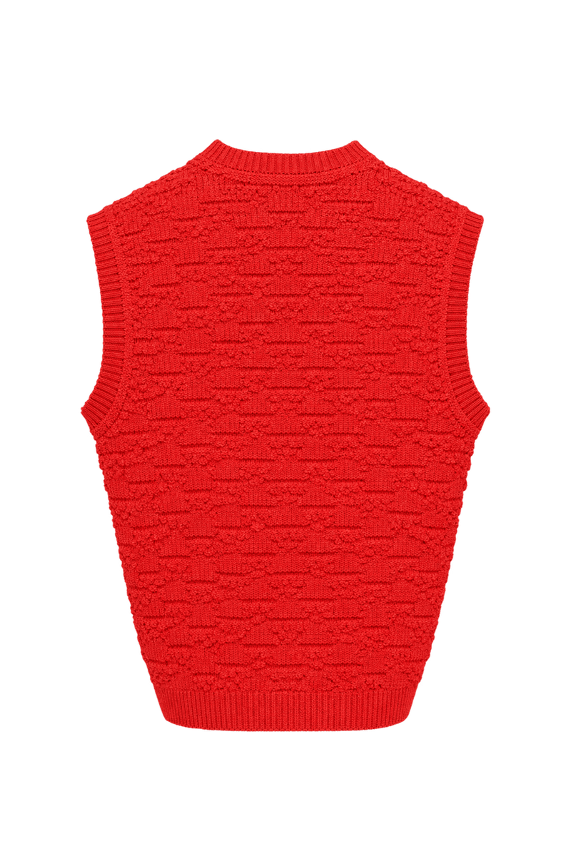 1980s Bright Coral Red Unverified Knit Vest - Back View