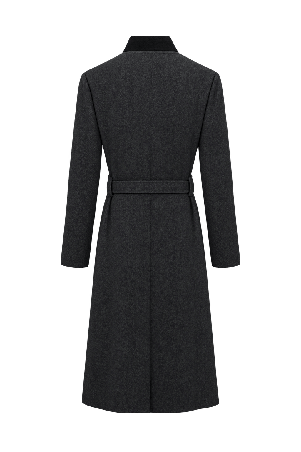 1980s Charcoal Black Wool-Blend Coat - Back View
