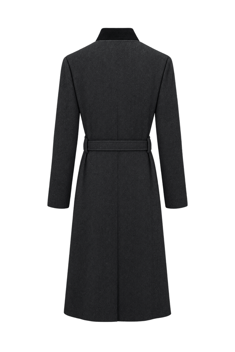 1980s Charcoal Black Wool-Blend Coat - Back View