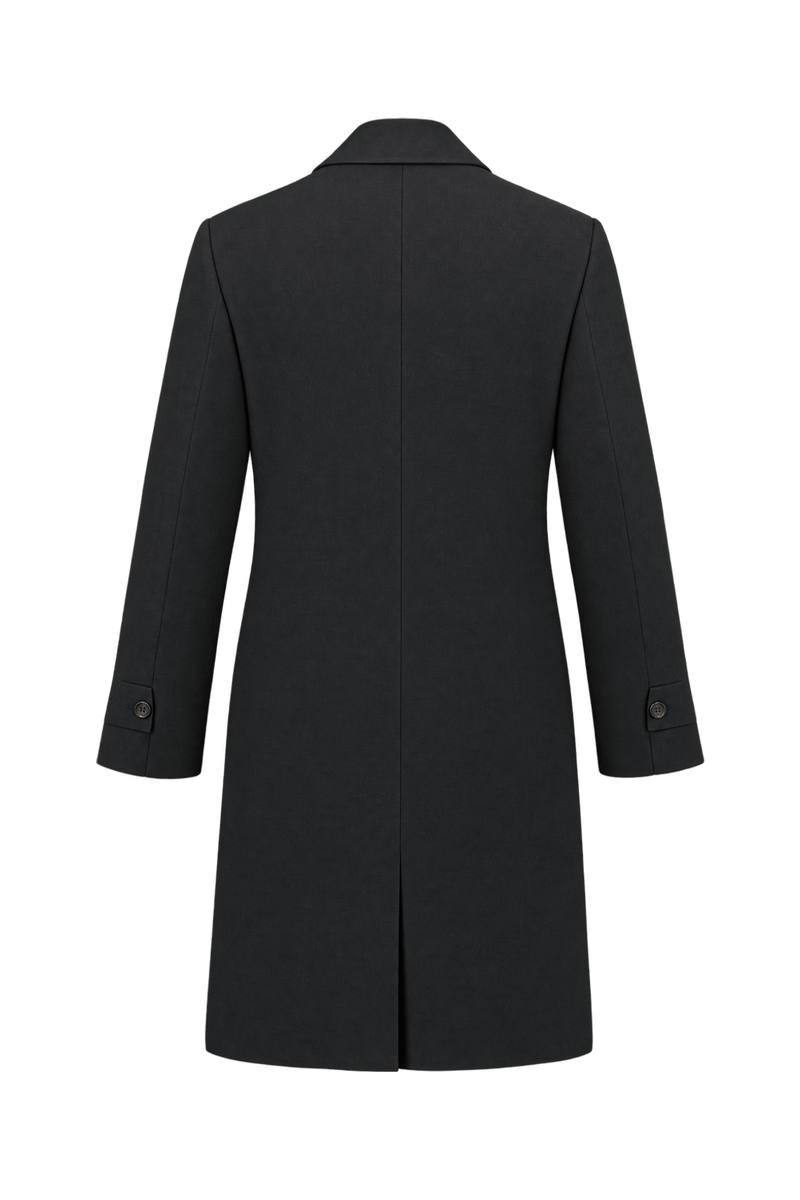1970s Dark Charcoal Gray Unverified Woven Fabric Coat - Back View