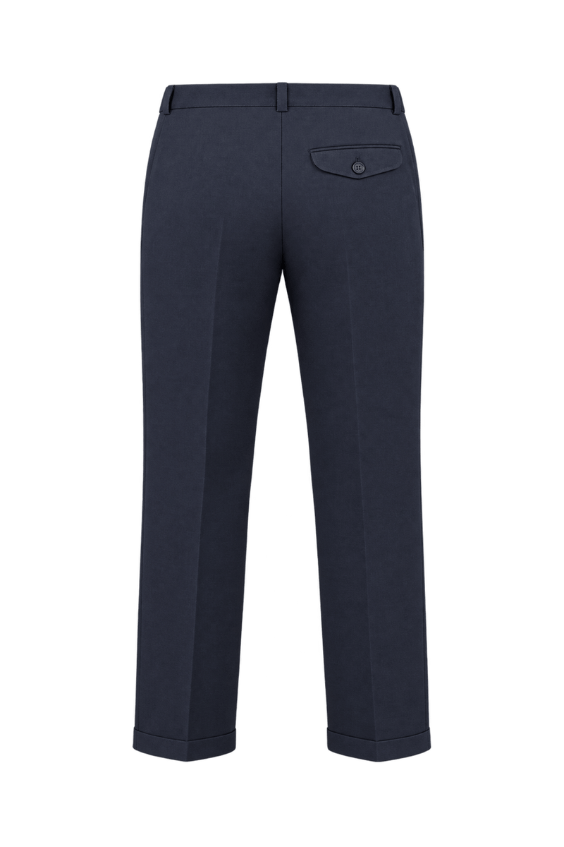 1980s Dark Navy Blue Wool-like Woven Trousers - Back View