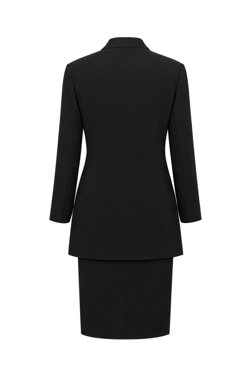 1980s Black Woven Skirt Suit - Back View