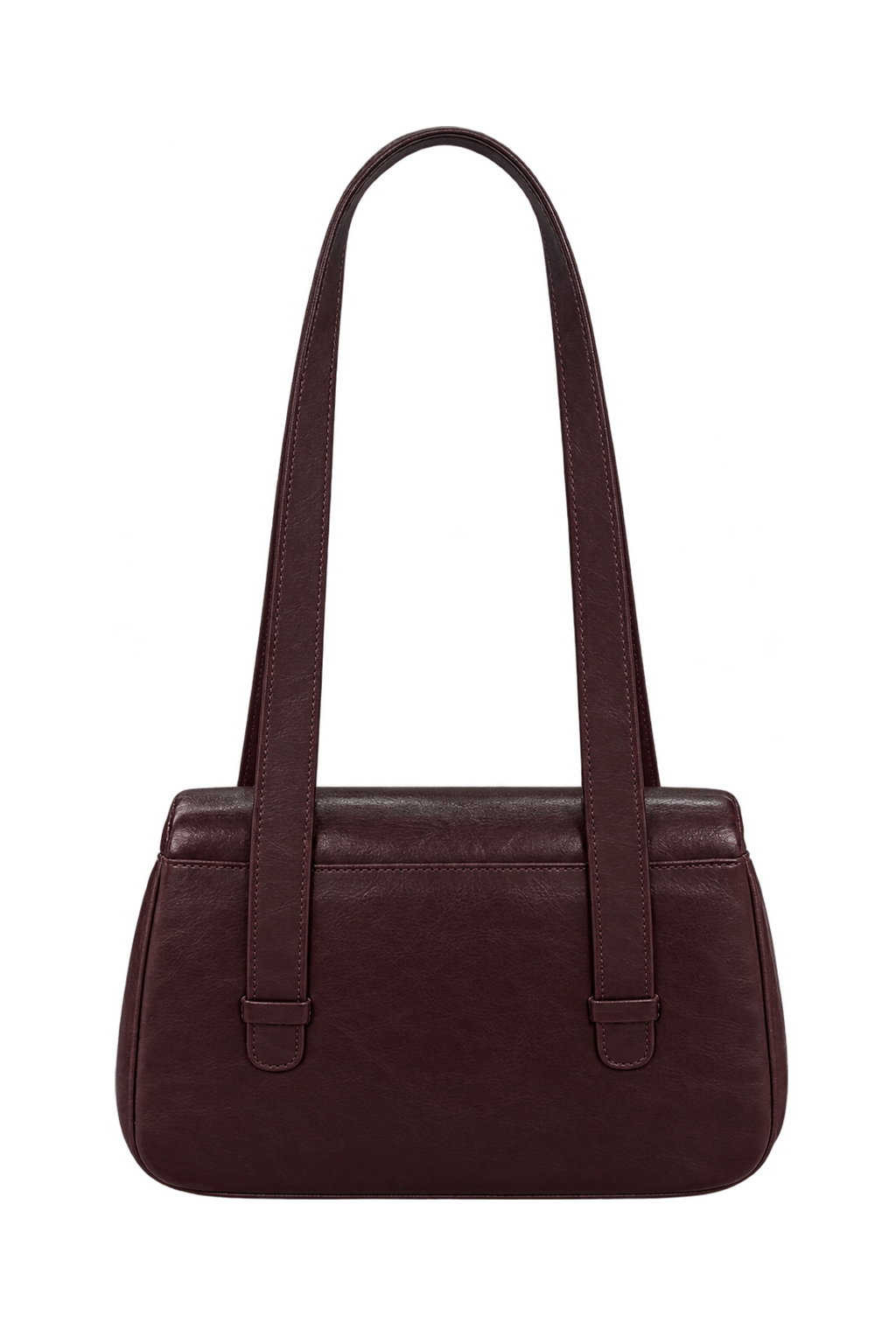 1980s Dark Burgundy Leather-like Shoulder Bag - Back View
