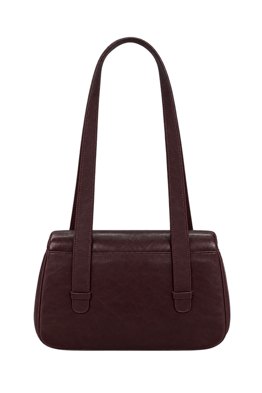 1980s Dark Burgundy Leather-like Shoulder Bag - Back View
