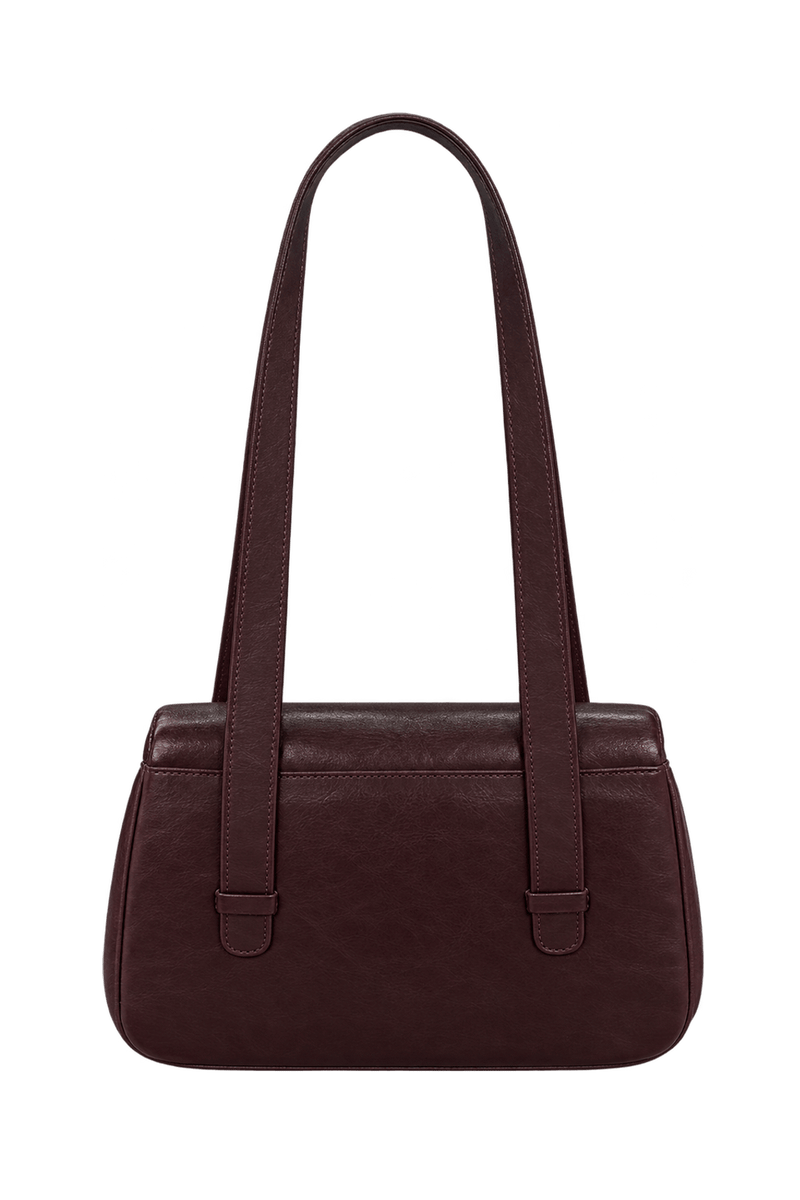 1980s Dark Burgundy Leather-like Shoulder Bag - Back View