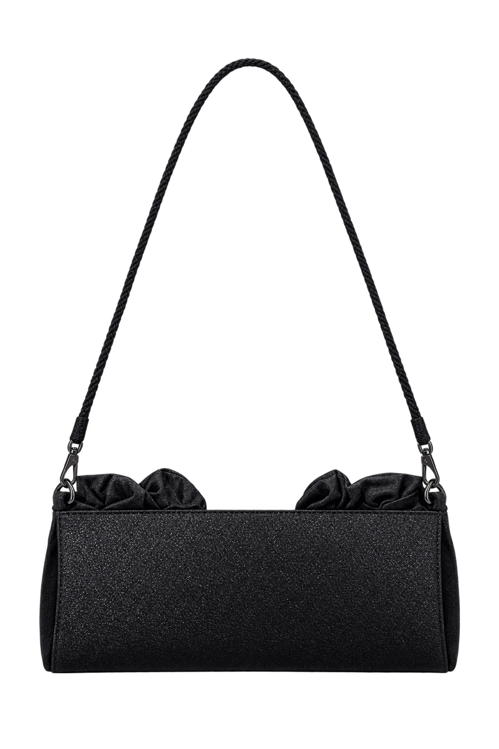 1980s Black Satin Evening Bag - Back View