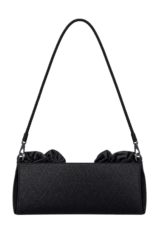 1980s Black Satin Evening Bag - Back View