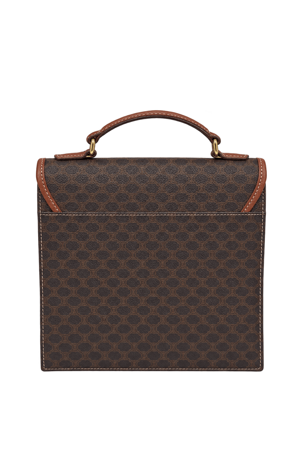1980s Dark Brown Coated Canvas Top-Handle Handbag - Back View