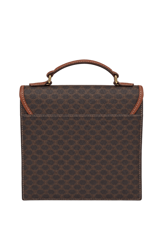 1980s Dark Brown Coated Canvas Top-Handle Handbag - Back View