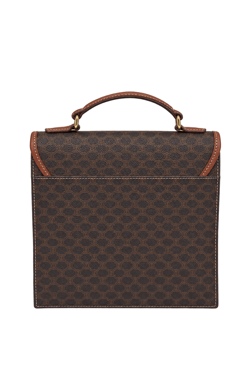 1980s Dark Brown Coated Canvas Top-Handle Handbag - Back View