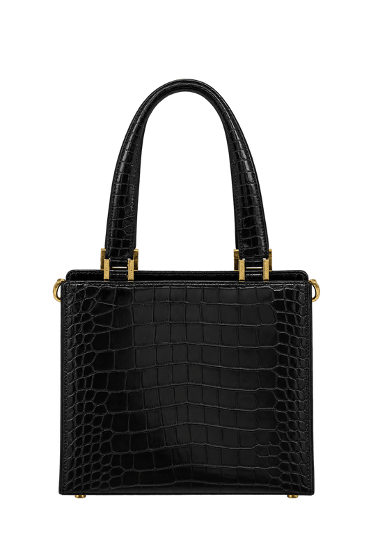 1980s Glossy Black Leather-like Handbag - Back View