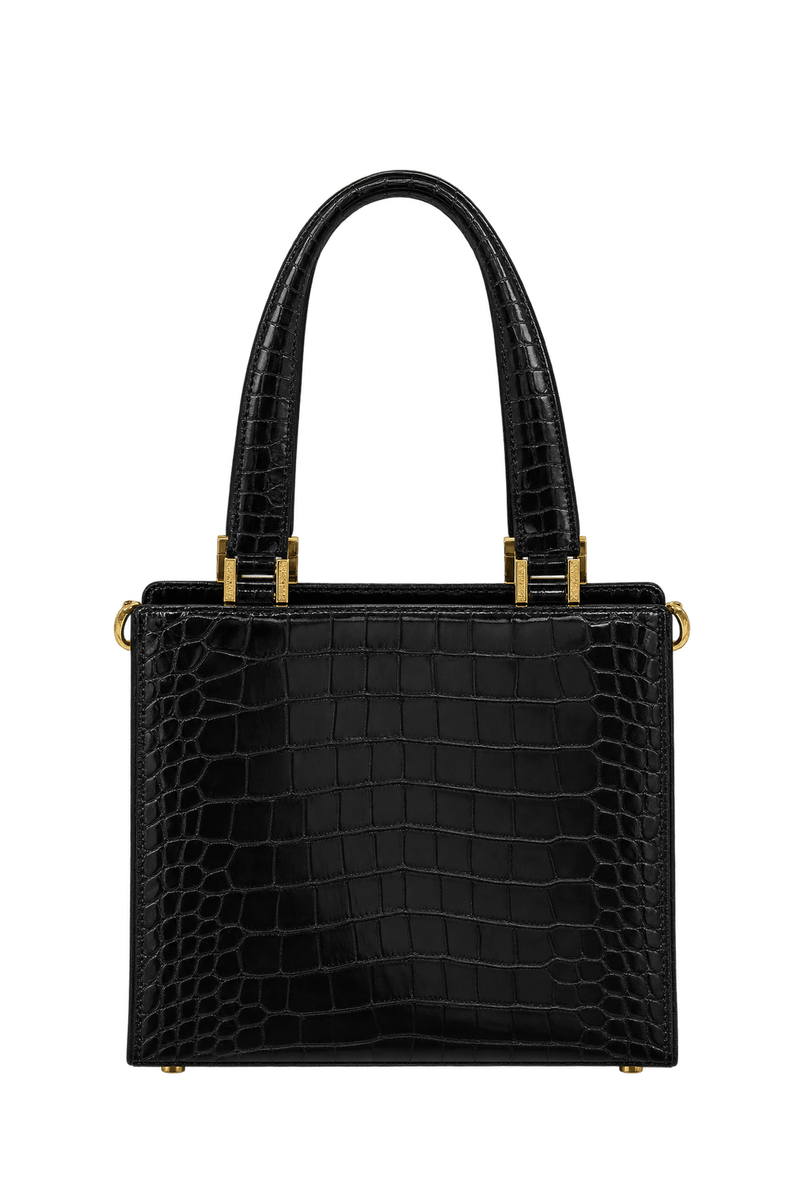 1980s Glossy Black Leather-like Handbag - Back View