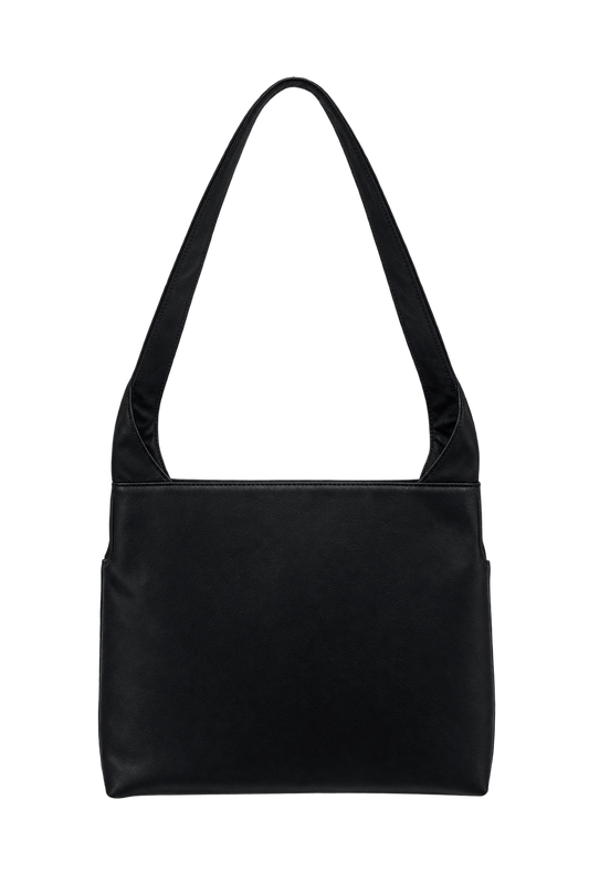 [1980s] Black Leather-like Shoulder Bag - Back View
