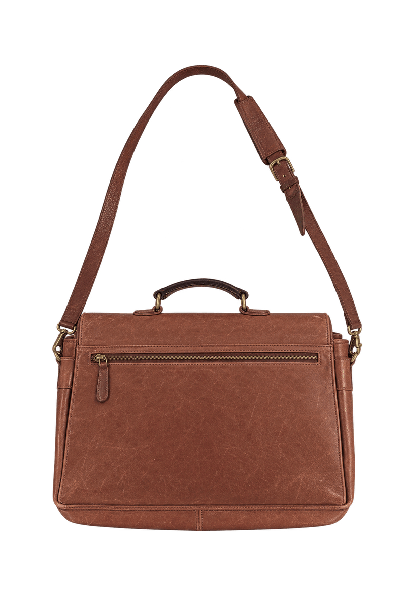 1990s Warm Cognac Brown Leather Satchel Bag - Back View
