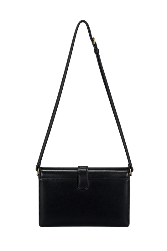 1980s Black Leather-like Shoulder Bag - Back View