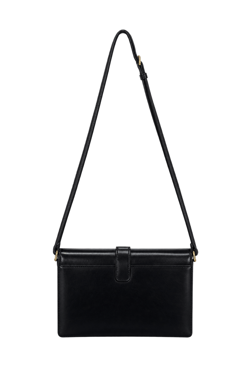 1980s Black Leather-like Shoulder Bag - Back View