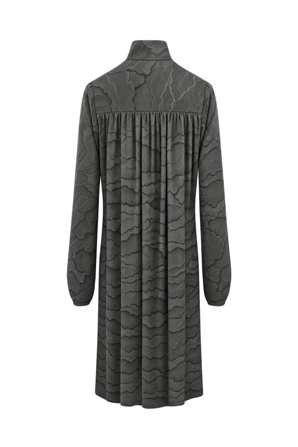 1970s Charcoal Gray Unverified Woven Fabric Dress - Back View