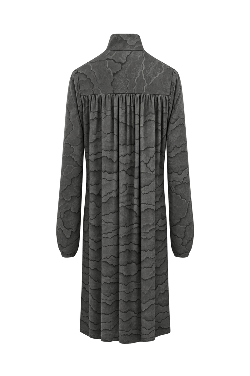 1970s Charcoal Gray Unverified Woven Fabric Dress - Back View