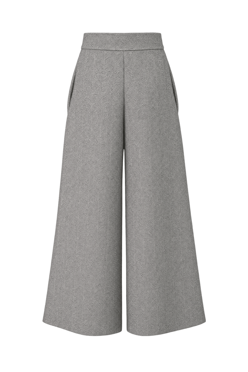 1980s Grey Cream Wool Culottes - Back View