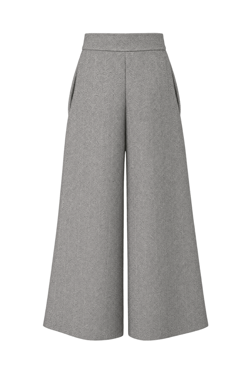 1980s Grey Cream Wool Culottes - Back View