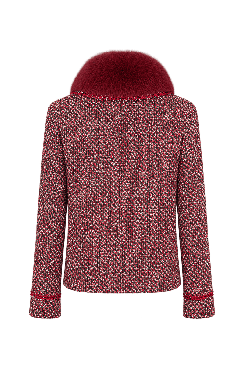 1990s Burgundy Red Bouclé Jacket - Back View