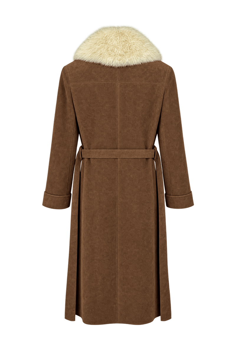 1980s Warm Medium Brown Suede Coat - Back View