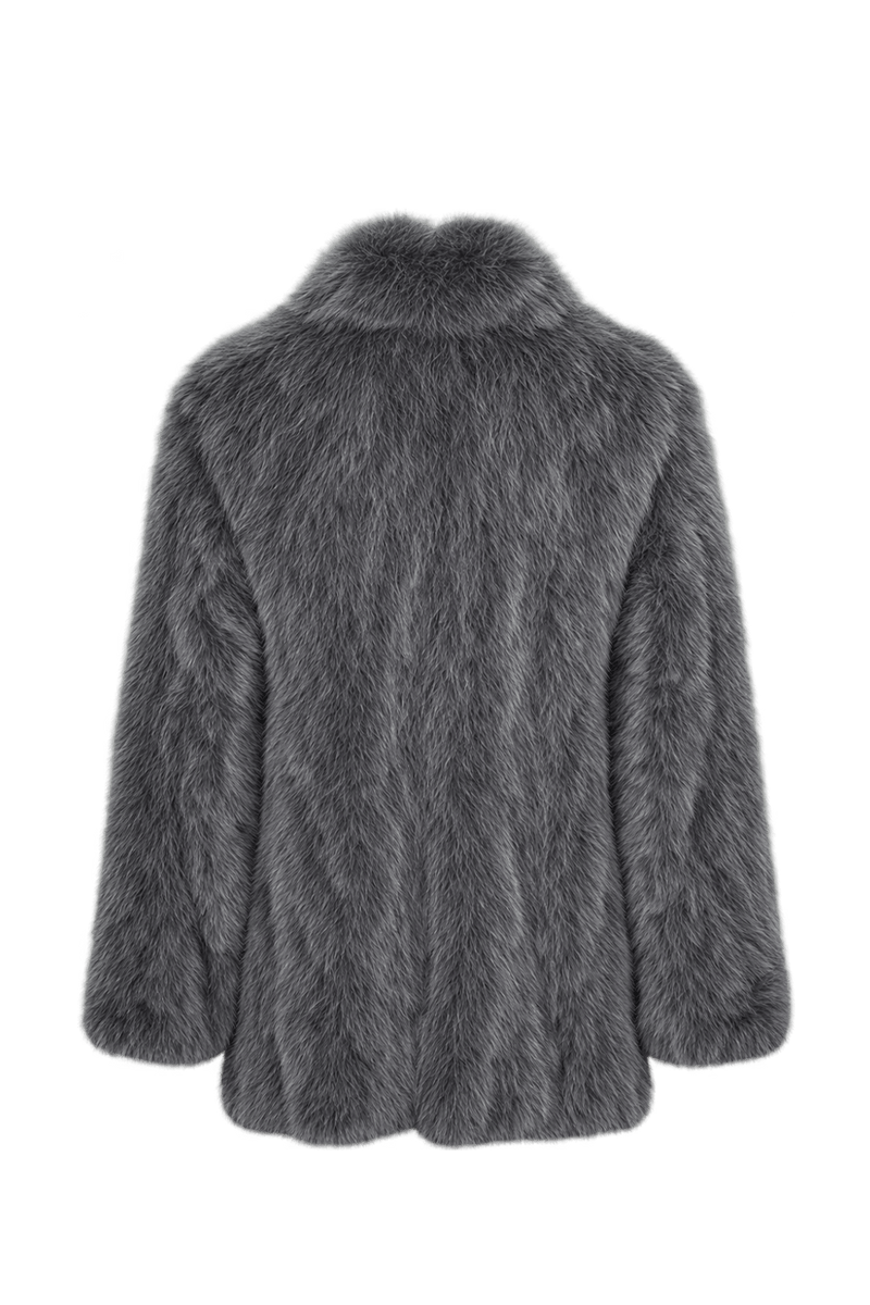 1980s Silver Grey Fur Coat - Back View