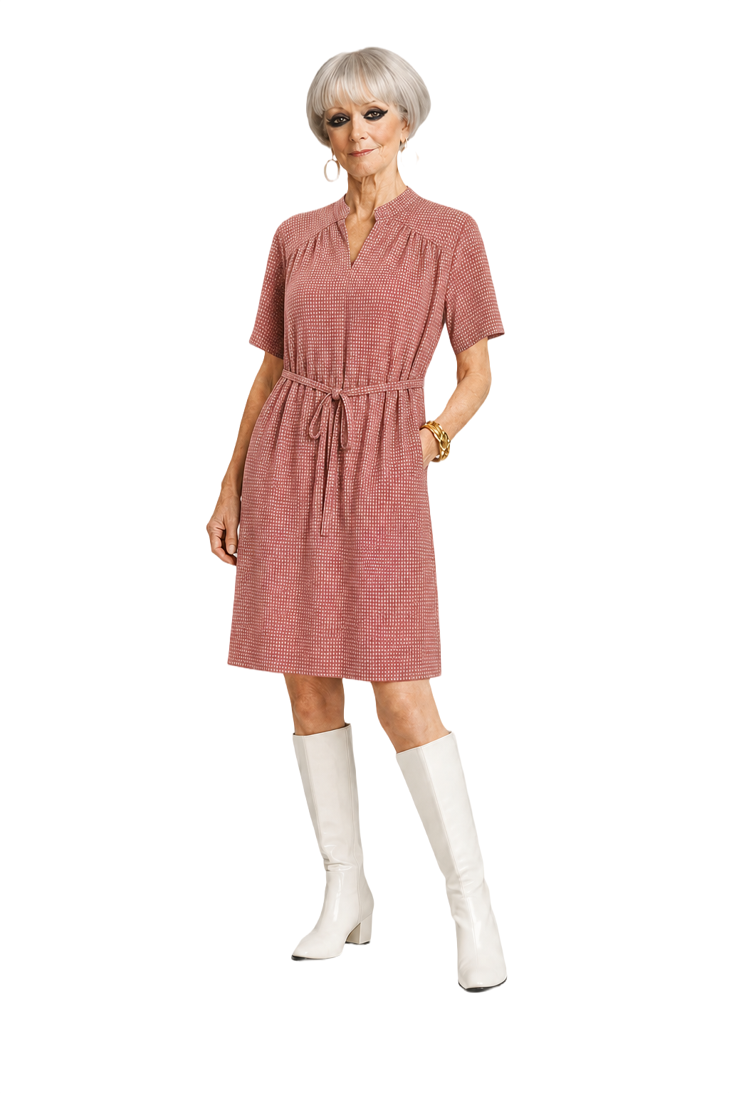 1960s Dusty Rose Pink Cotton Blend Dress - Model