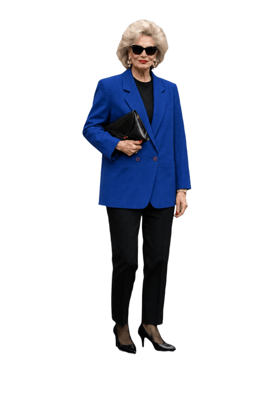 1980s Royal Blue Wool Blend Blazer - Model