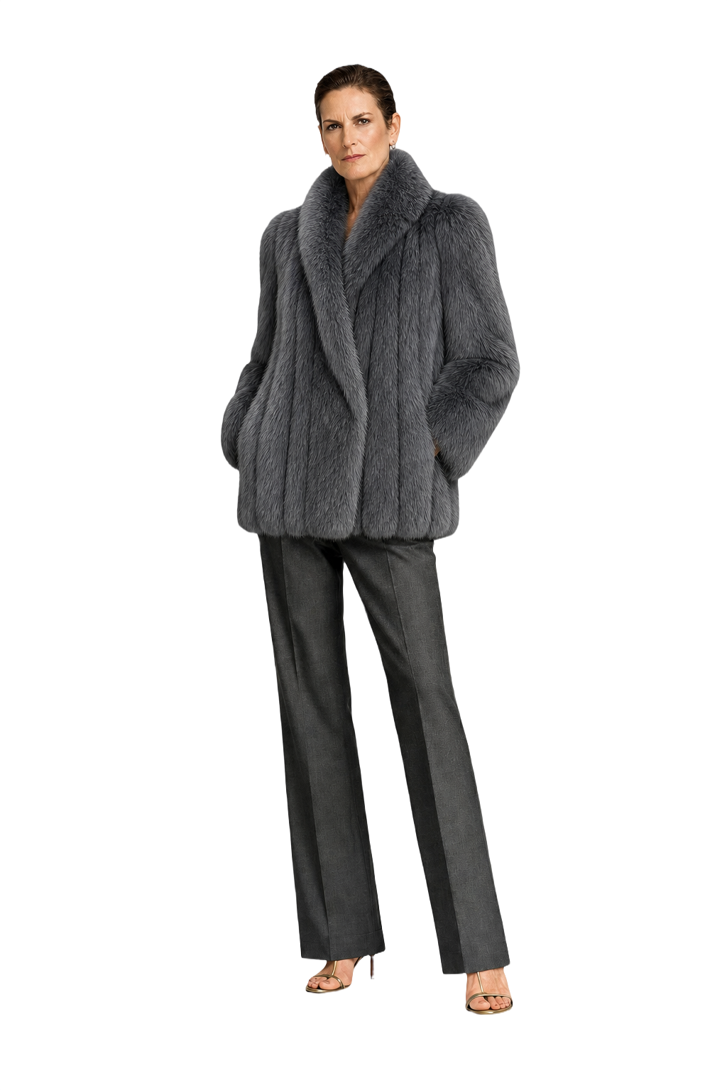 1990s Gray Fur Coat - Model